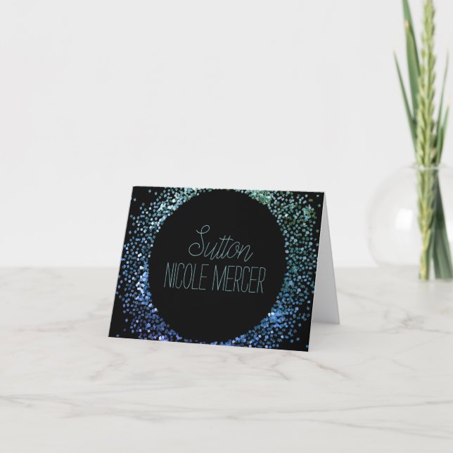Blue Glitter Circle Note Card (Front)