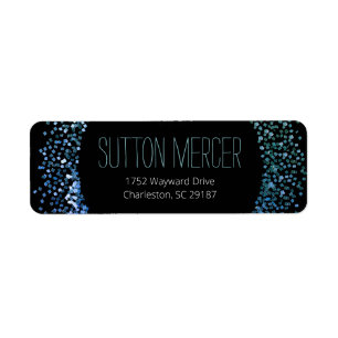 Blue Glitter Circle Return Address Label