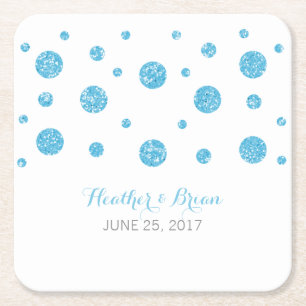 Blue Glitter Confetti Paper Coasters