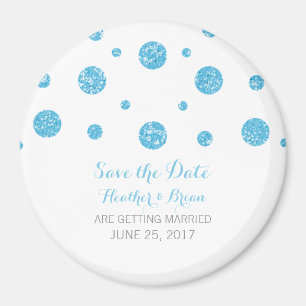 Blue Glitter Confetti Save the Date Magnet