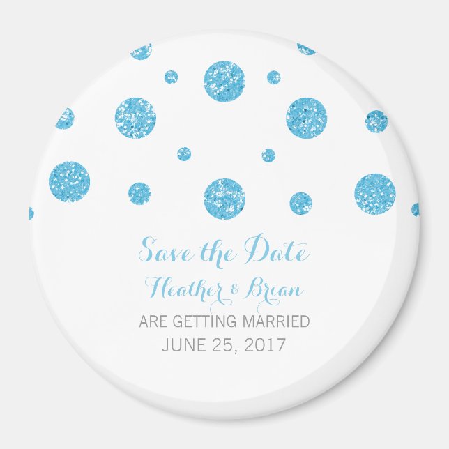 Blue Glitter Confetti Save the Date Magnet (Front)