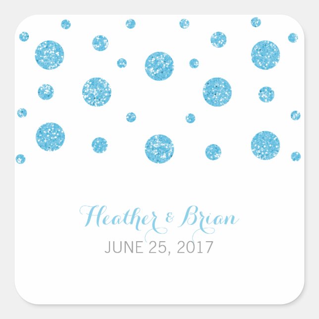Blue Glitter Confetti Wedding Stickers (Front)