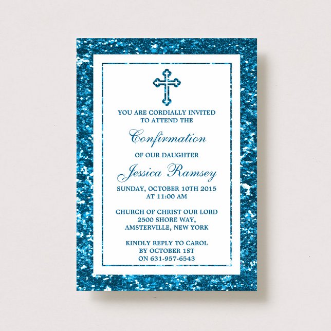 Blue Glitter Cross Holy Communion Or Confirmation Invitation (Creator Uploaded)
