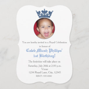 Blue Glitter Crown Royal Birthday Photo Invitation