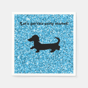 Blue Glitter Dachshund Paper Napkins