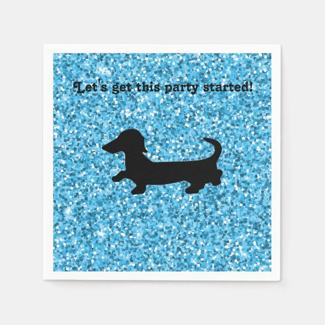 Blue Glitter Dachshund Paper Napkins (Front)
