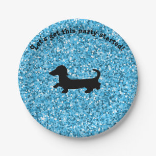 Blue Glitter Dachshund Paper Plates