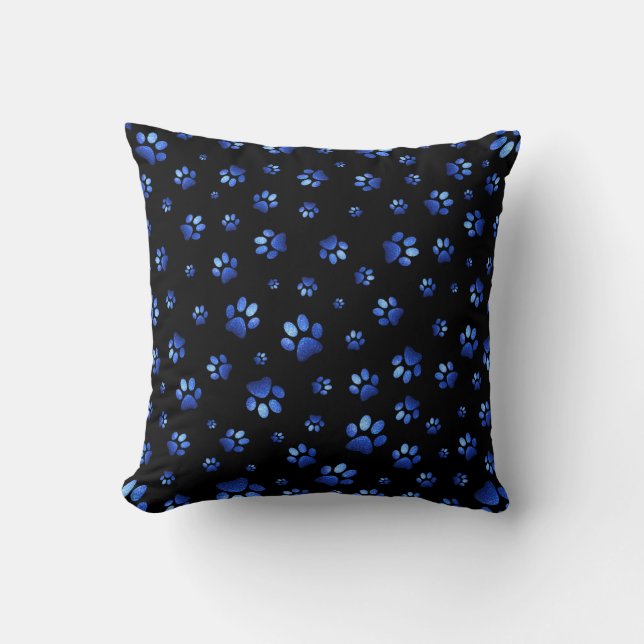 Blue glitter dog paw pattern  cushion (Front)