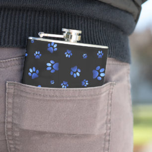 Blue glitter dog paw pattern hip flask