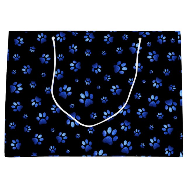 Blue glitter dog paw pattern  large gift bag (Front)