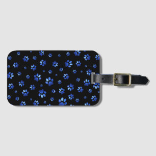 Blue glitter dog paw pattern luggage tag