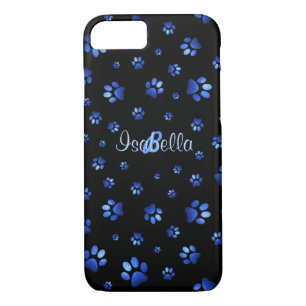 Blue glitter dog paw pattern, Monogram iPhone 8/7 Case