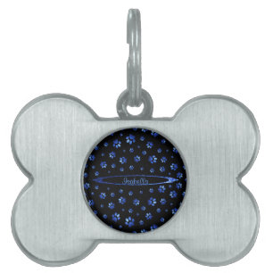 Blue glitter dog paw pattern Monogram Pet ID Tag