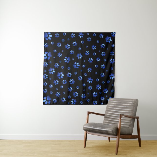 Blue glitter dog paw pattern  tapestry (In Situ (Horizontal))