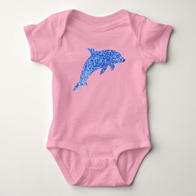 Blue Glitter Dolphin Baby Bodysuit (Front)