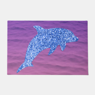 Blue Glitter Dolphin In Pink And Purple Sea Doormat