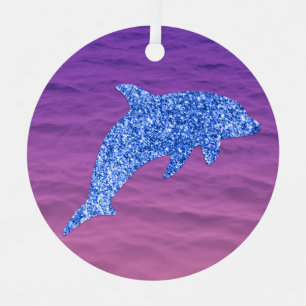 Blue Glitter Dolphin In Pink And Purple Sea Metal Tree Decoration