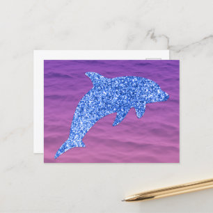 Blue Glitter Dolphin In Pink And Purple Sea Postcard