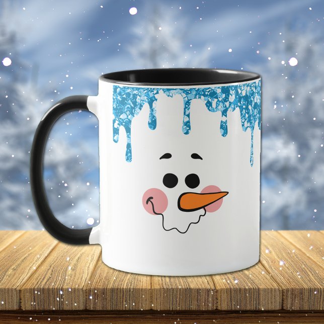 Blue Glitter Drips Snowman Face Holiday Mug (Creator Uploaded)