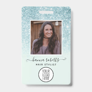 Blue Glitter Employee or Stylist ID Badge