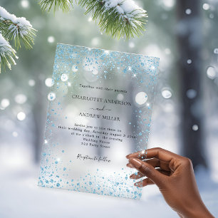 Blue glitter evening clear wedding  acrylic invitations