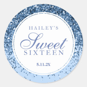Blue Glitter Fab Sweet Sixteen Classic Round Sticker