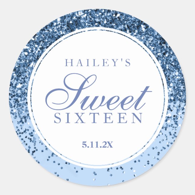 Blue Glitter Fab Sweet Sixteen   Classic Round Sticker (Front)