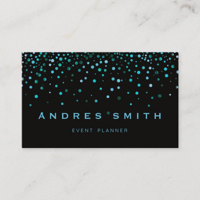 Blue Glitter Faux Foil Confetti Black Business Card (Front)