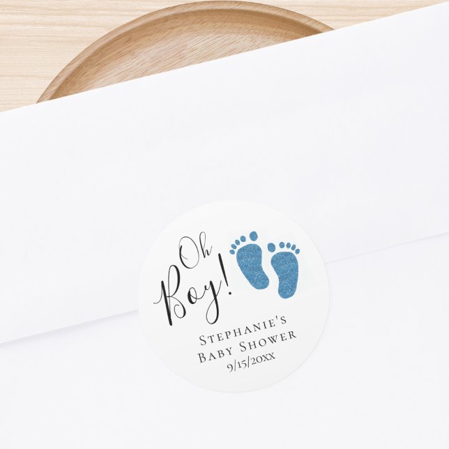 Blue Glitter Feet Baby Shower Classic Round Sticker (Creator Uploaded)