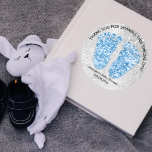 Blue Glitter Feet Baby Shower Favour Thank Girl Bo Classic Round Sticker