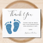 Blue Glitter Feet Baby Shower Thank You Postcard<br><div class="desc">This Baby Shower Thank You Card is decorated with modern typography and cute blue glitter baby's feet. Easily customizable with your own message. Use the Customize Further option to change the text size, style or color if you wish. Because we create our own artwork you won't find this exact image...</div>
