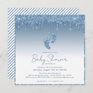 Blue Glitter Feet Drips Baby Shower invitation