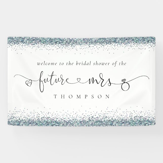 Blue Glitter Future Mrs Welcome to Bridal Shower Banner (Horizontal)