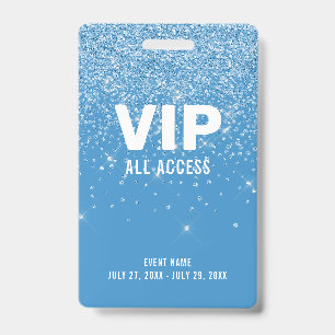 Blue Glitter Glam VIP All Access Pass Event ID Badge