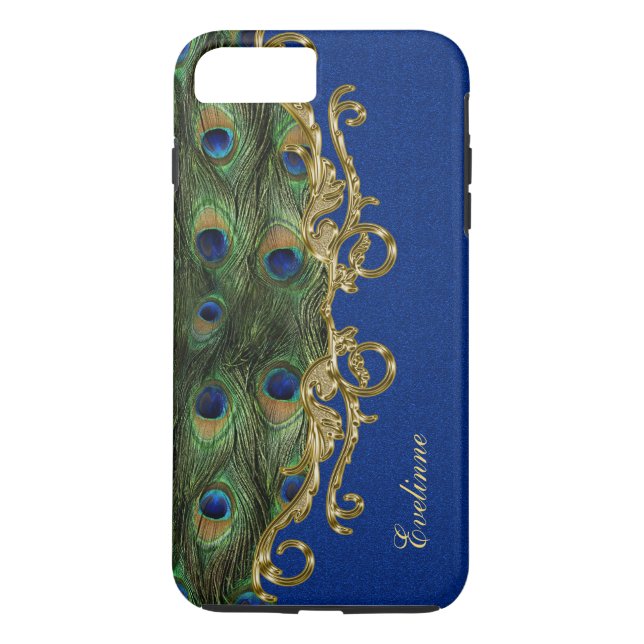 Blue Glitter Gold ornament Peacock Feathers Case-Mate iPhone Case (Back)