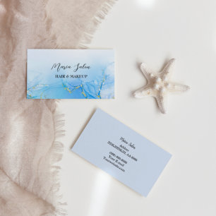 Blue glitter gold watercolor Business Card