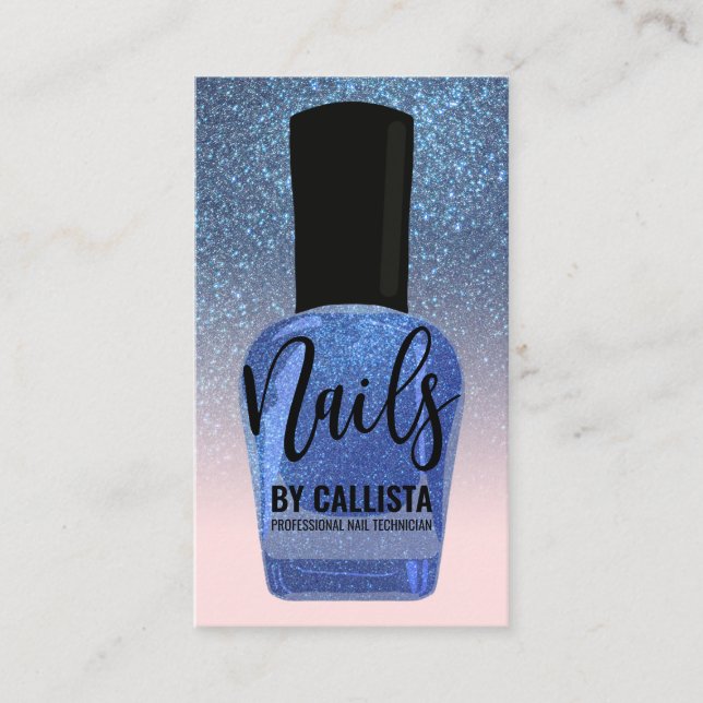 Blue Glitter Gradient Nail Polish Nail Technician Business Card (Front)