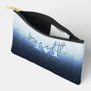 Blue glitter gradient personalised accessory pouch