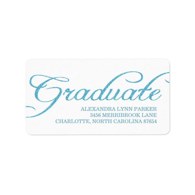 Blue Glitter Graduation Address Label (Front)