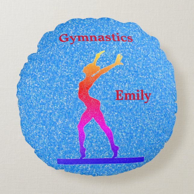 Blue Glitter Gymnastics Round Cushion (Front)