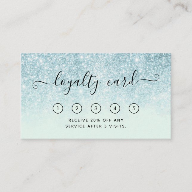 Blue Glitter Hair Salon Loyalty Card with Logo (Front)