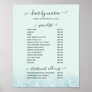 Blue Glitter Hair Salon Spa Price List Poster