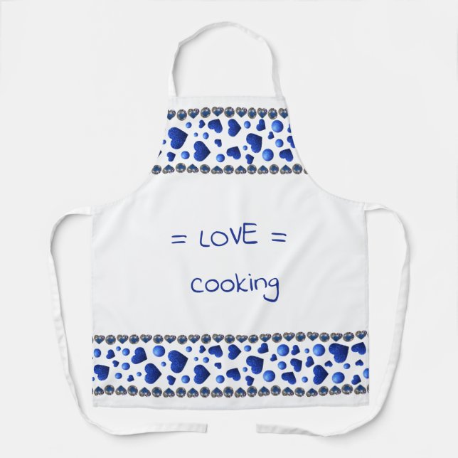 Blue glitter heart on white apron (Front)