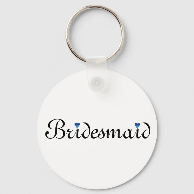 Blue Glitter Heart Personalised Bridesmaid Key Ring (Front)