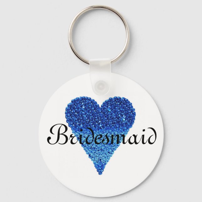 Blue Glitter Heart Personalised Bridesmaid Key Ring (Front)
