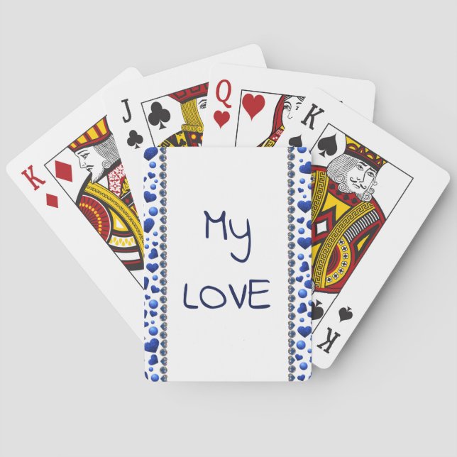 Blue glitter heart  playing cards (Back)