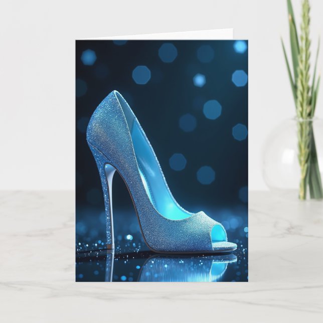 Blue Glitter Heel Birthday Card (Front)