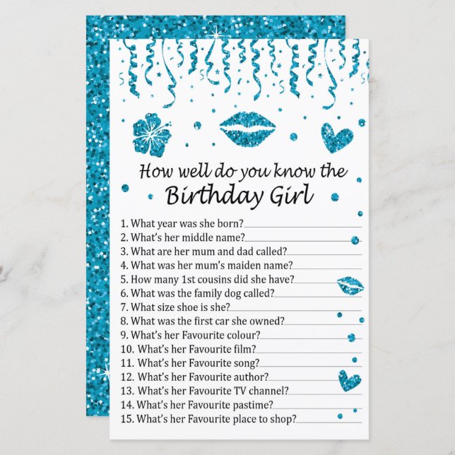 Blue glitter How well do you know the birthday (Front/Back)