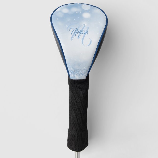 Blue Glitter Lake Bokeh Lights Your Name Monogram. Golf Head Cover (Front)