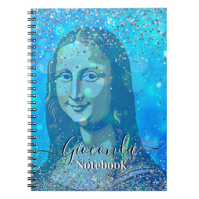 Blue Glitter Leonardo Da Vinci Gioconda Notebook (Front)